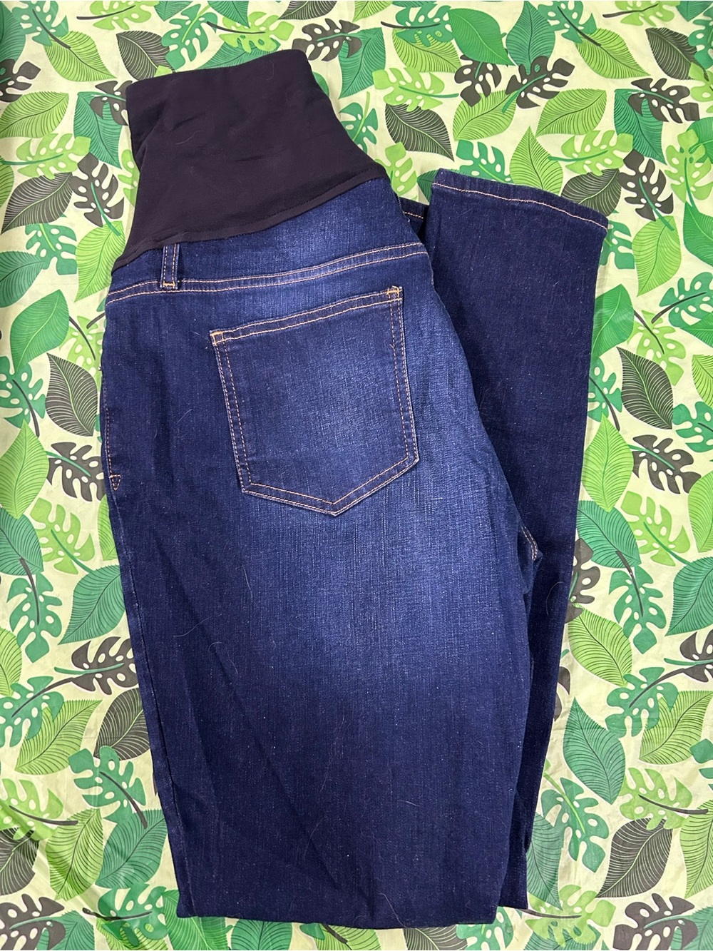GAP Dark Blue Maternity Straight-Leg Jeans with Black Stretch Panel Size 10 Long